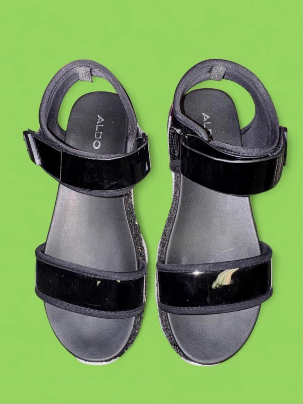 Aldo Black Patent Double Strap Sandals